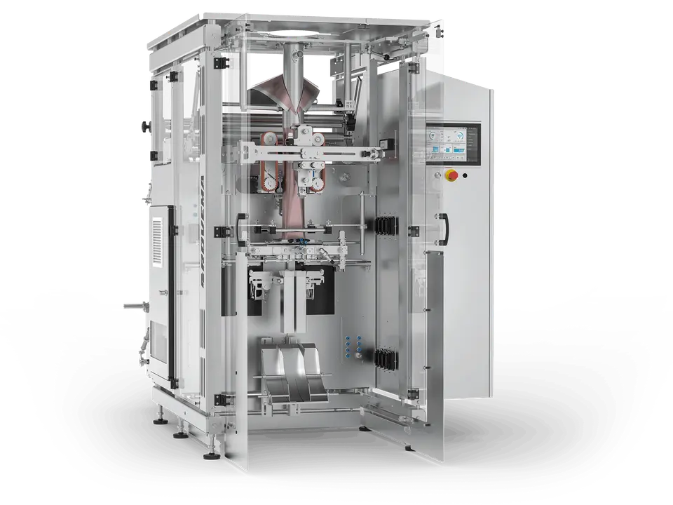 Schlauchbeutelmaschine BV Core 260 mit geöffneten Türen
