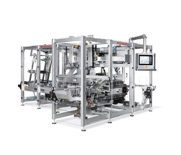 Endverpackungsmaschine mit Kartons und Förderband